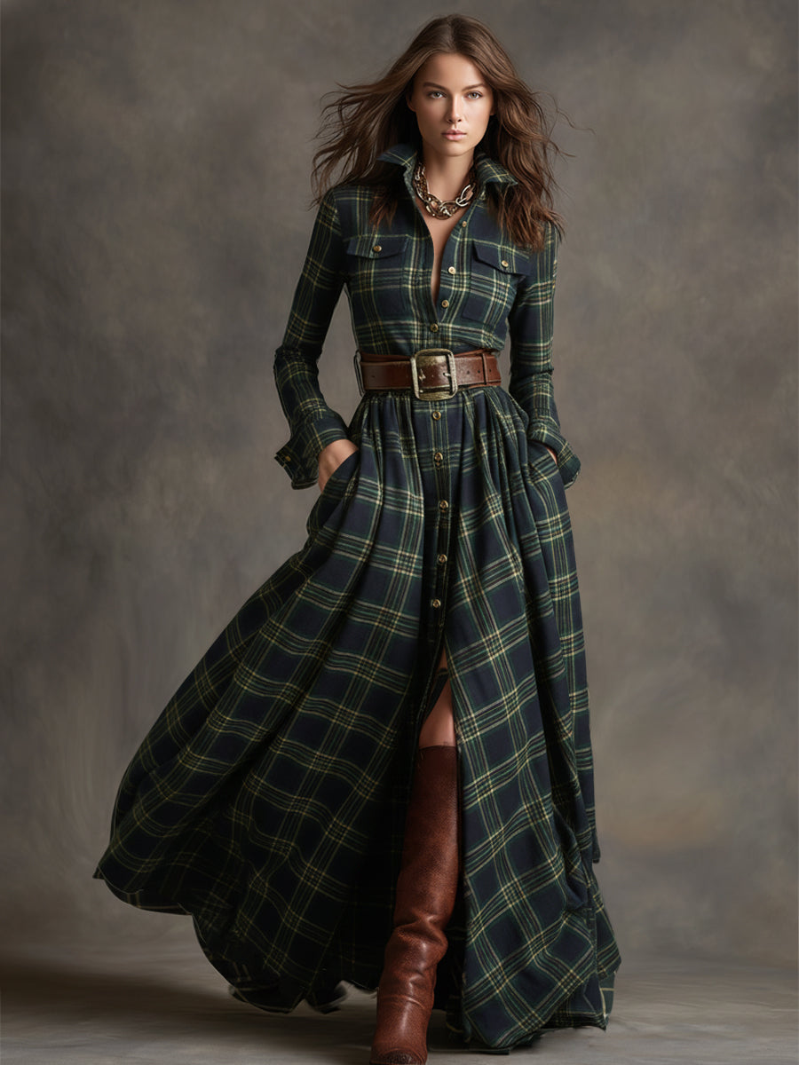 Western Wedding Guest | Oyrosy Reddish Brown Plaid Maxi Dress – OYROSY