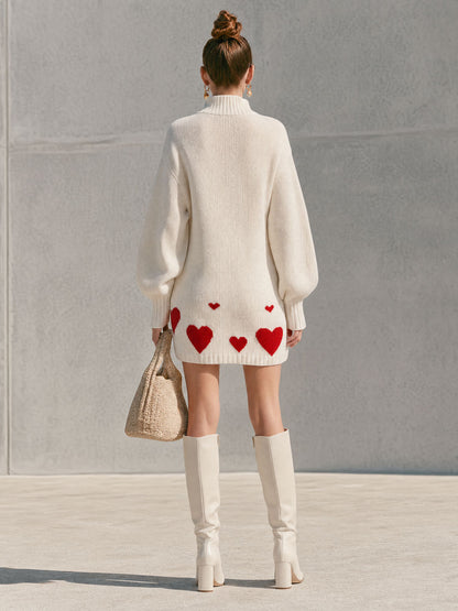 Fashionable Vacation-style White Knitted Long-sleeved Mini Dress