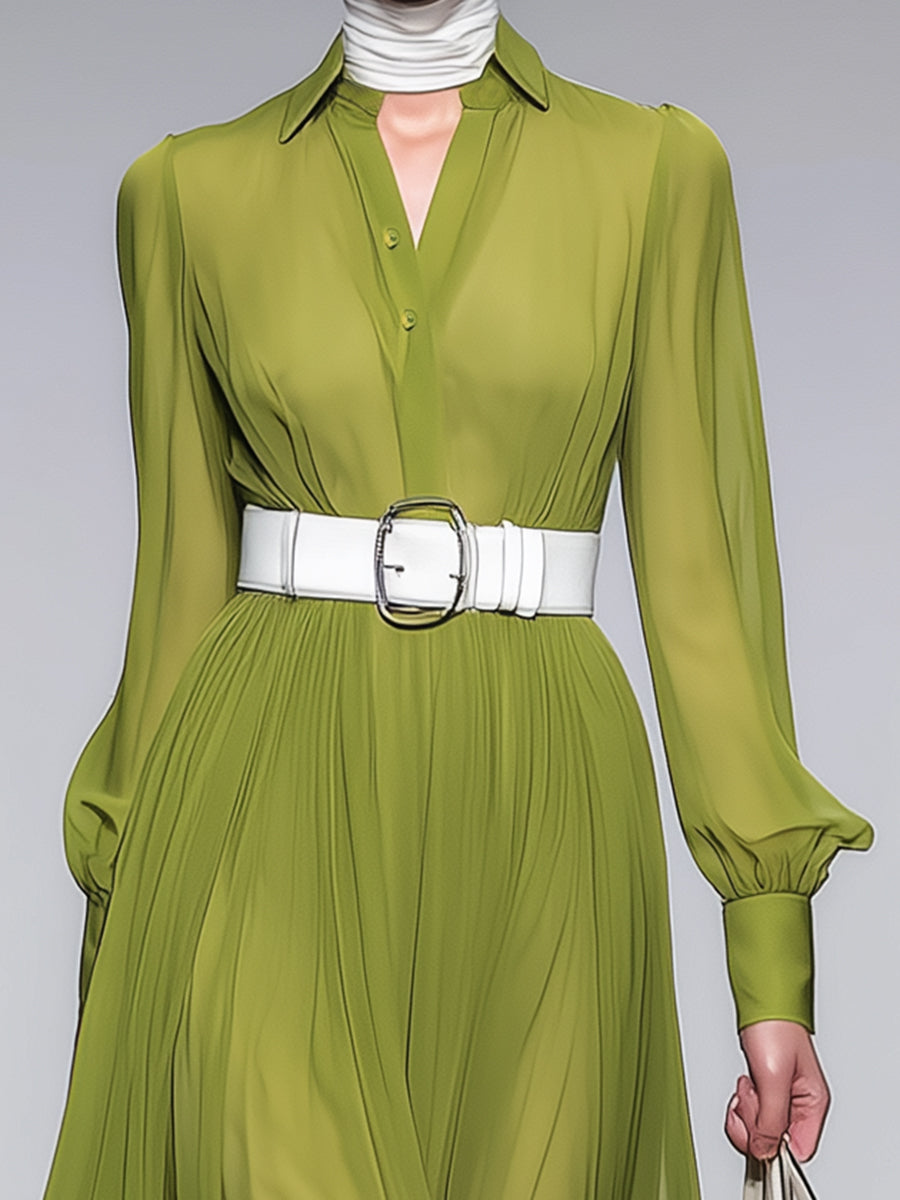 Elegant Green Thick Chiffon Maxi Dress