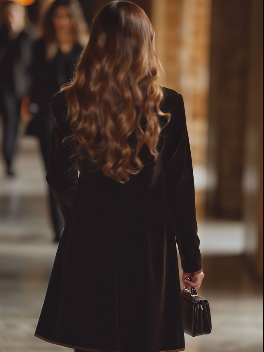 Casual Loose Vintage Velvet Colorblock Lapel Pocket Coat