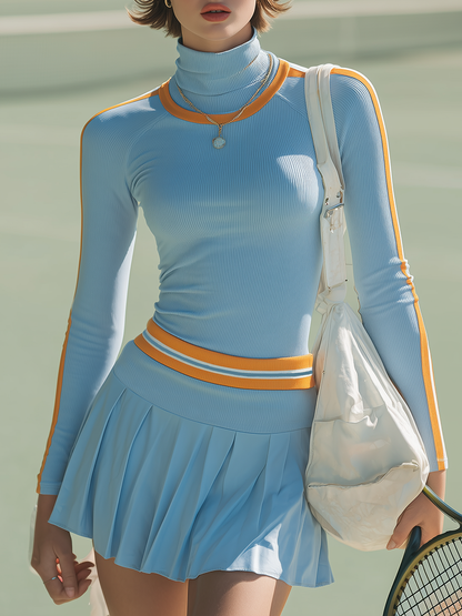 Relaxed Sporty Style Stand-collar Long-sleeved Mini Dress Set