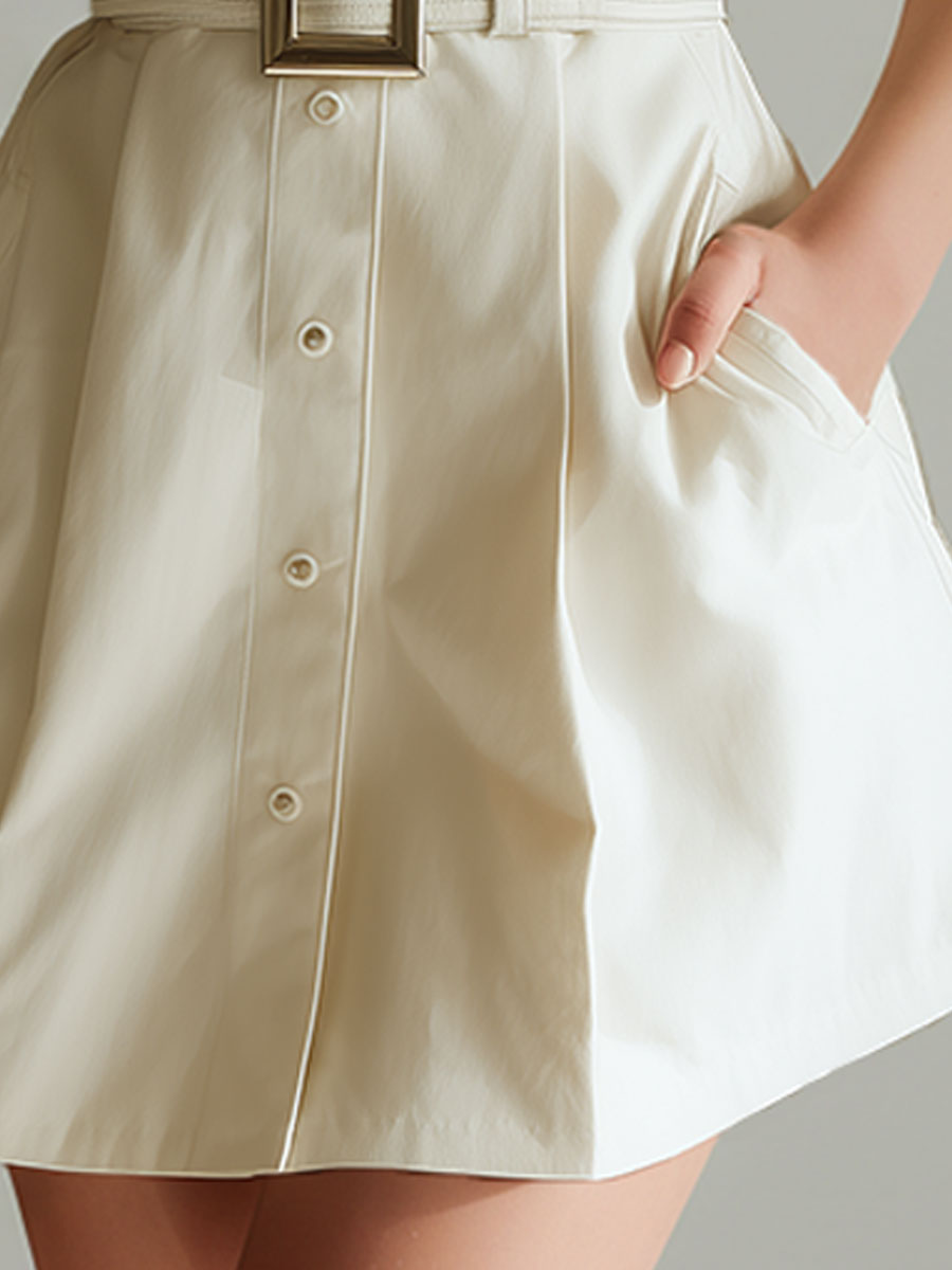 Stylish And Casual White Sleeveless Tencel Denim Mini Dress