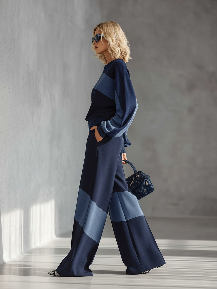 Casual Sportswear Patchwork Sweatshirt And Sweatpants Set