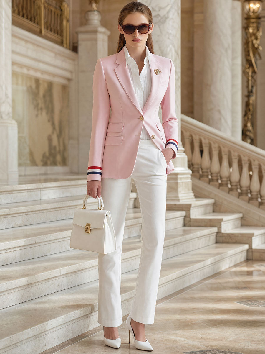Retro-elegant Striped Sleeve Pink Blazer