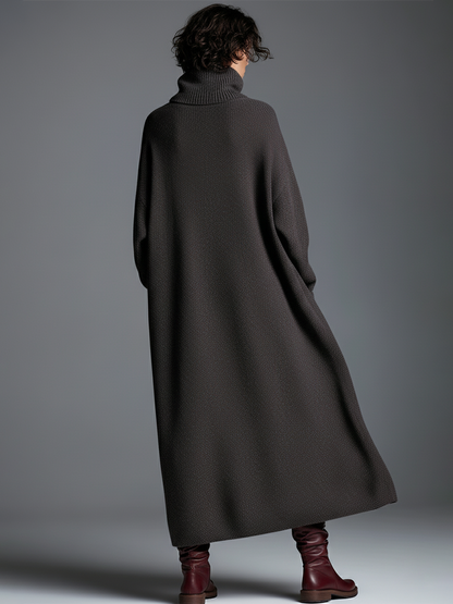 High-end Fashionable Loose Neckline Brown Knitted Maxi Dress