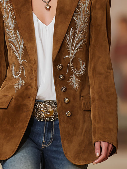 Western-style Retro Embroidered Single-breasted Casual Blazer