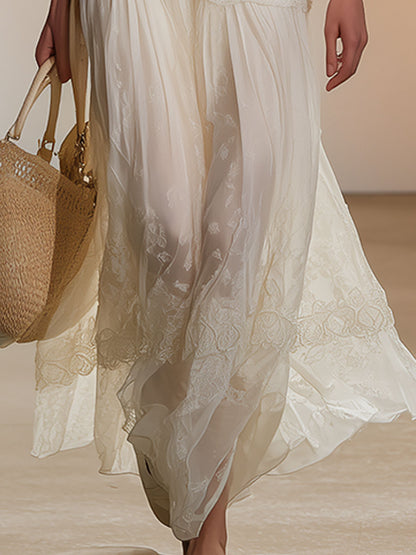 Stylish And Elegant White Square-neck Chiffon Maxi Dress