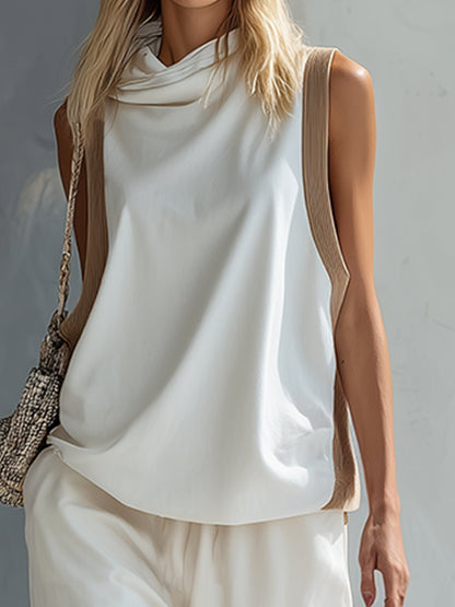 Casual Sportswear  White Cotton Hooded Vest And Shorts Set