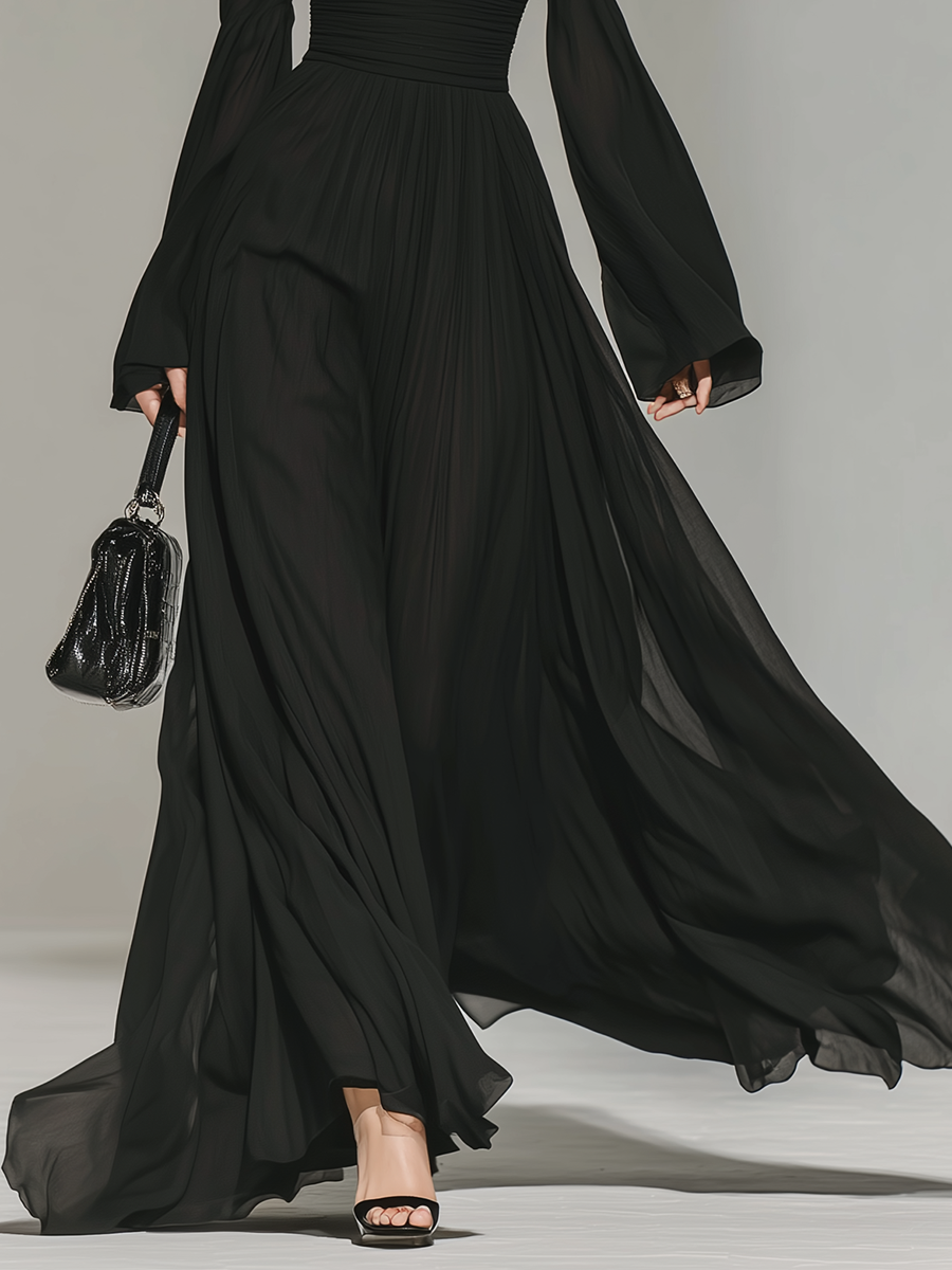 Retro Elegant Stand-up Collar Chiffon Maxi Dress