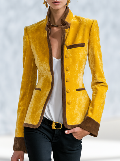 Retro-chic Color-block Velvet Jacket