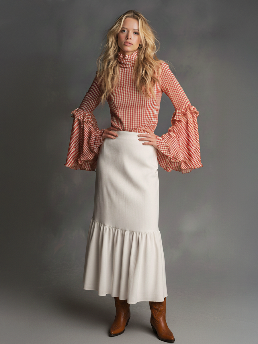 Elegant Solid Color Ruffled Midi Skirt