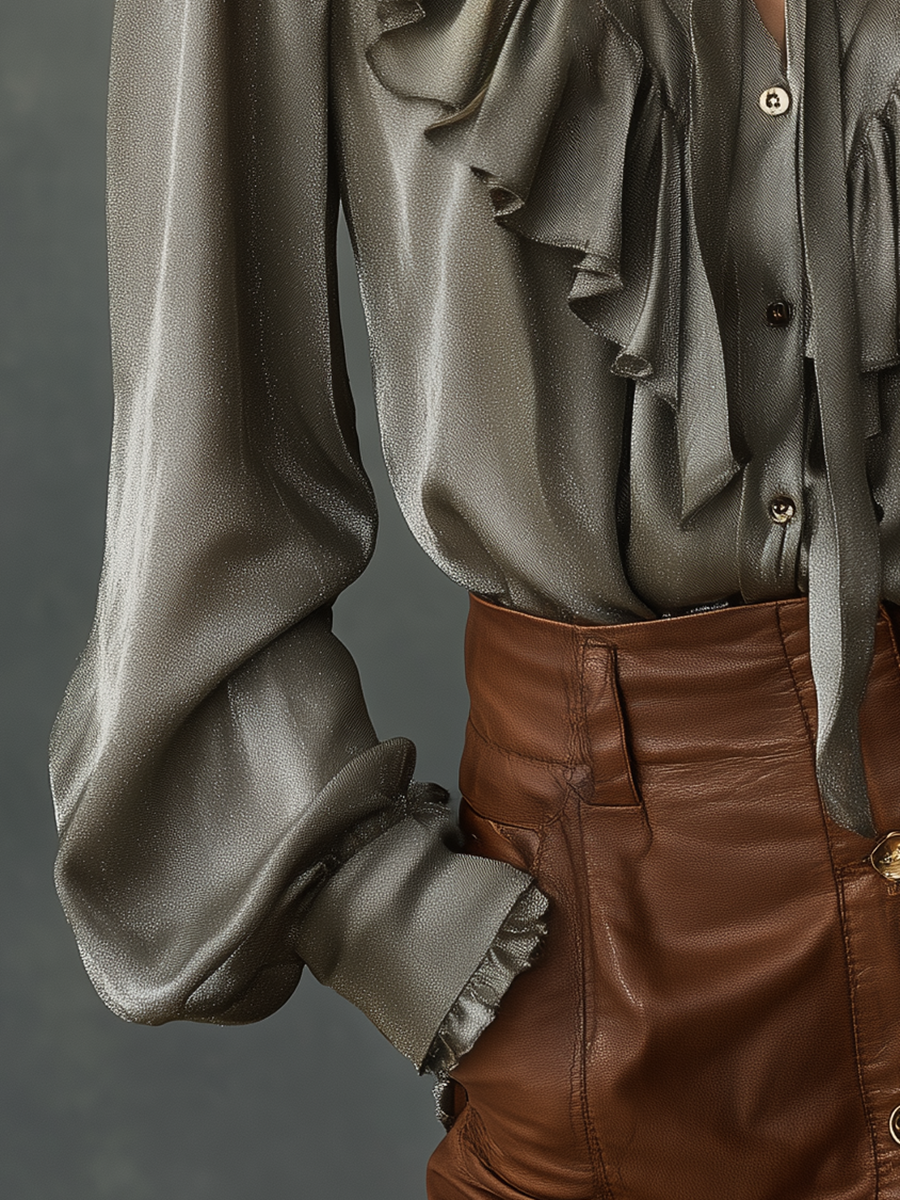 Elegant High-quality Ruffled Satin Shirt