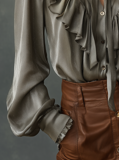 Elegant High-quality Ruffled Satin Shirt