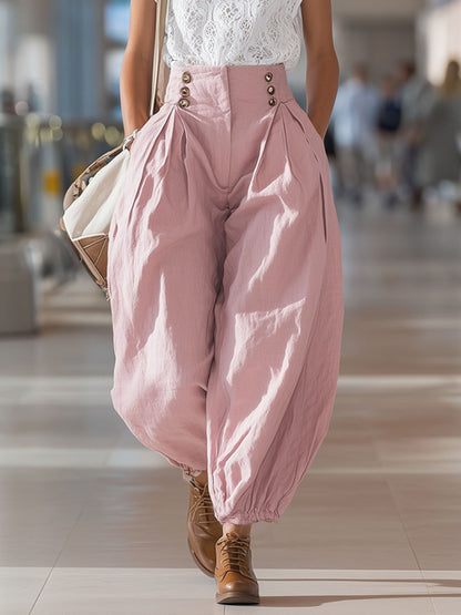 Pink Cotton And Linen Balloon Pants