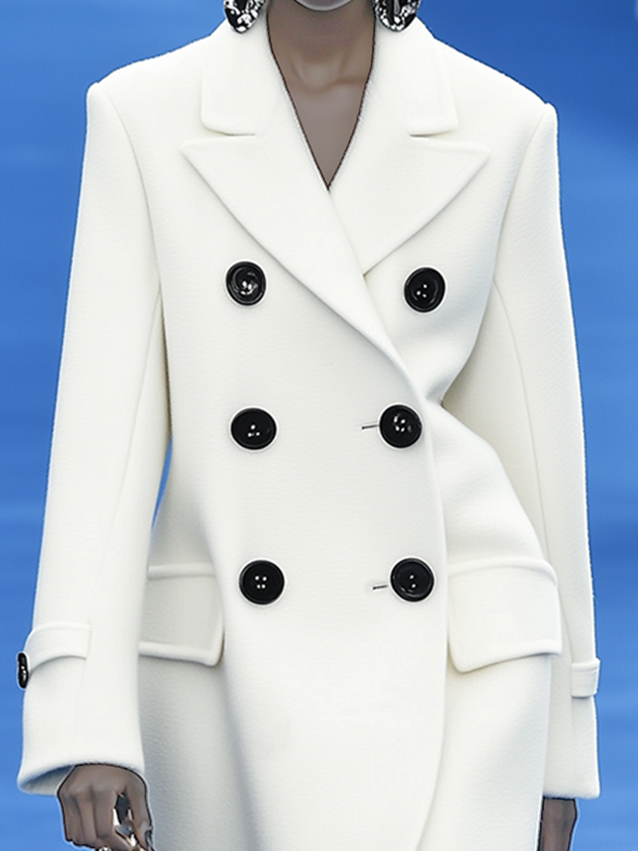 Stylish Casual Pocket Button Double Breasted White Coat