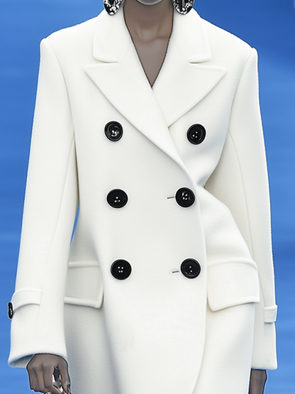 Stylish Casual Pocket Button Double Breasted White Coat