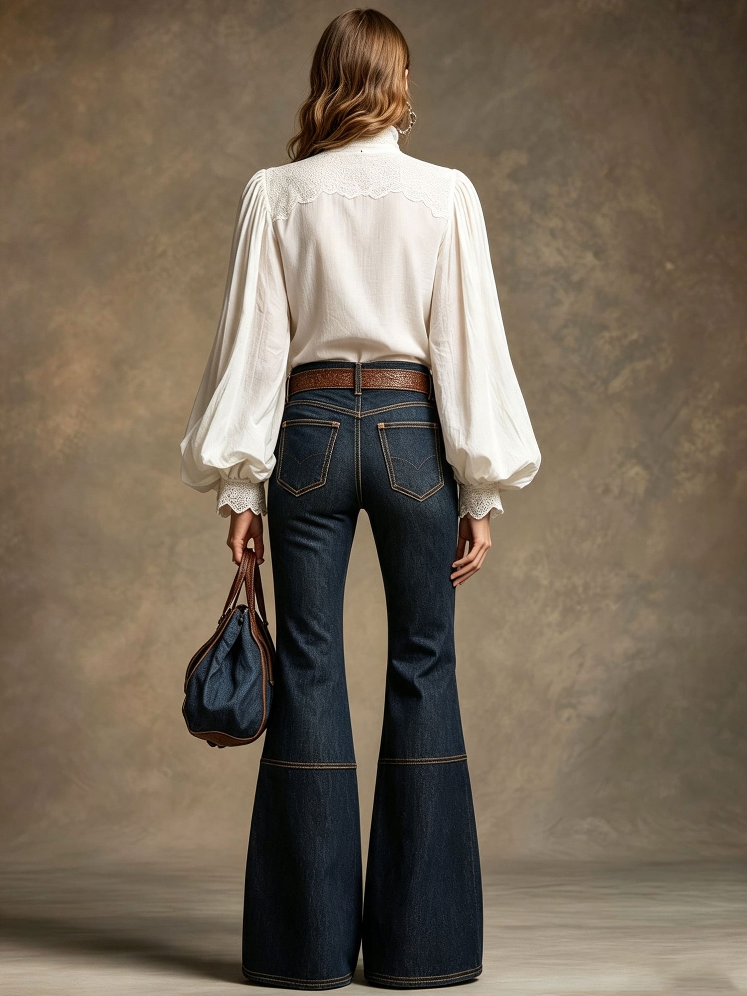 Retro-style Lace Lantern Long-sleeved White Shirt