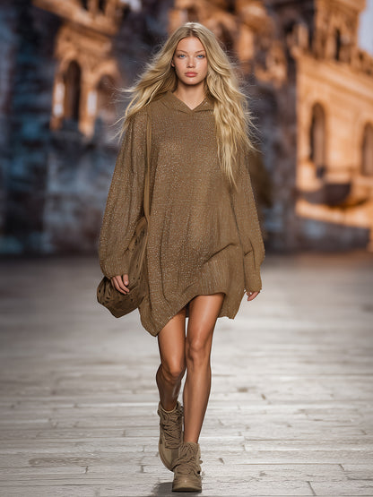 Sporty Stylish Loose-fitting Hooded Mini Dress