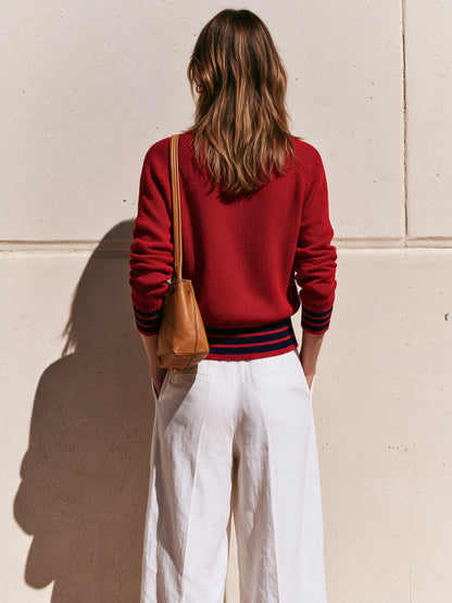 Casual Retro Striped Red Knit Cardigan