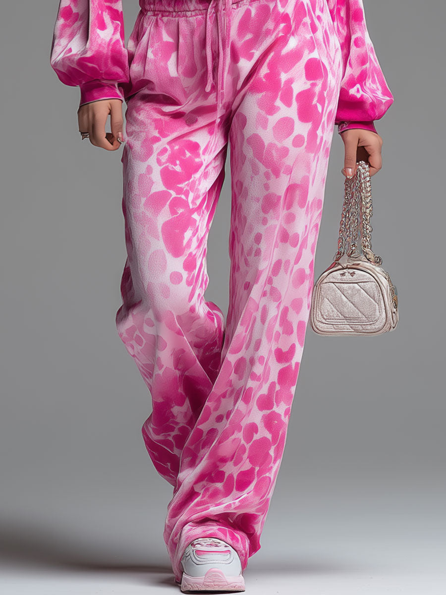 Stylish And Casual Pink Velvet Printed Top And Pants Set
