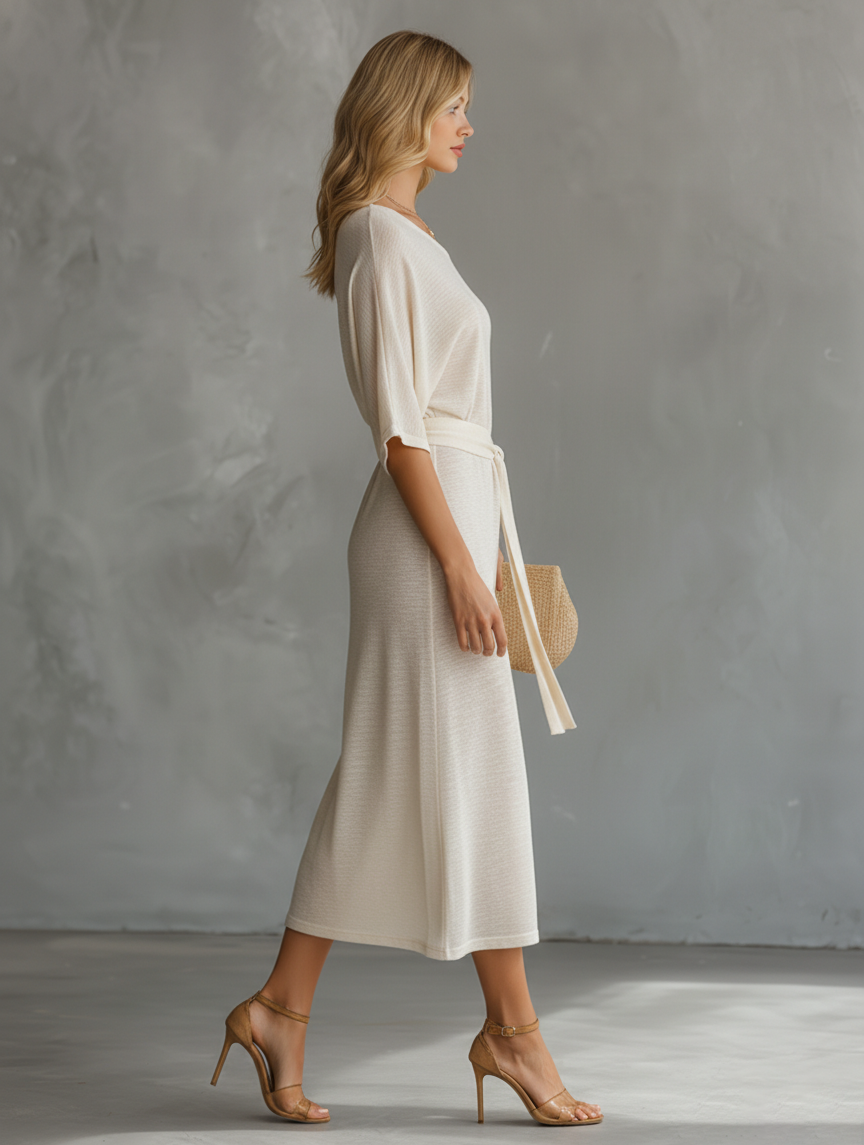 Lazy And Elegant Off-shoulder Short-sleeved Slit Midi Dress