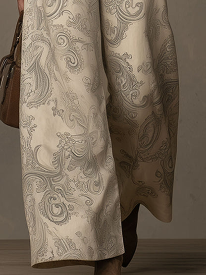 Western Retro Gray Print Off-White Sleeveless Faux Suede Jumpsuit