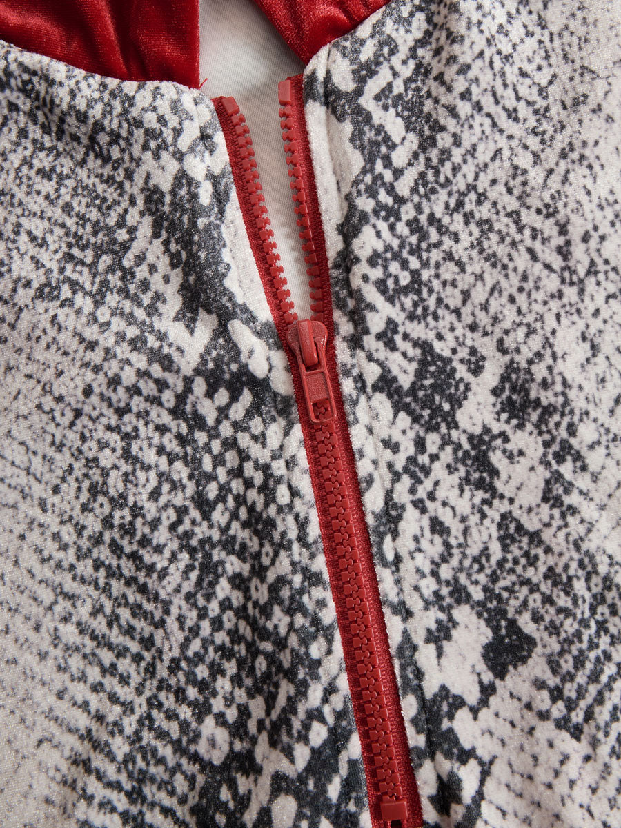 Casual Sporty Retro Snakeskin Gray Velvet Hooded Sweatshirt Wide-Leg Set