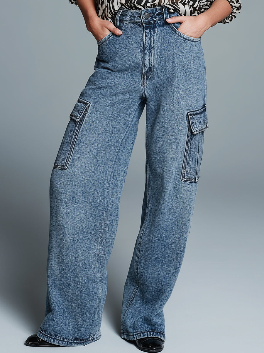 Casual Retro Pocket Loose Jeans