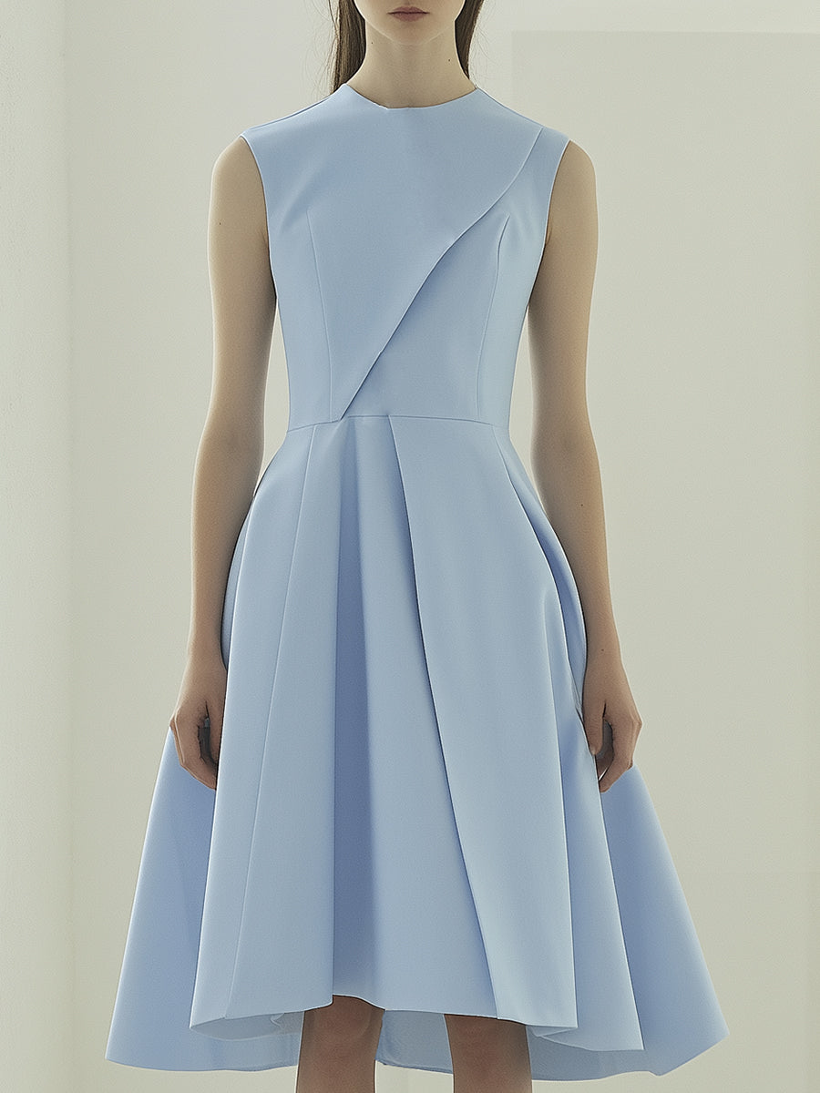 Elegant and Advanced Light Blue Round Neck Sleeveless Midi Dress