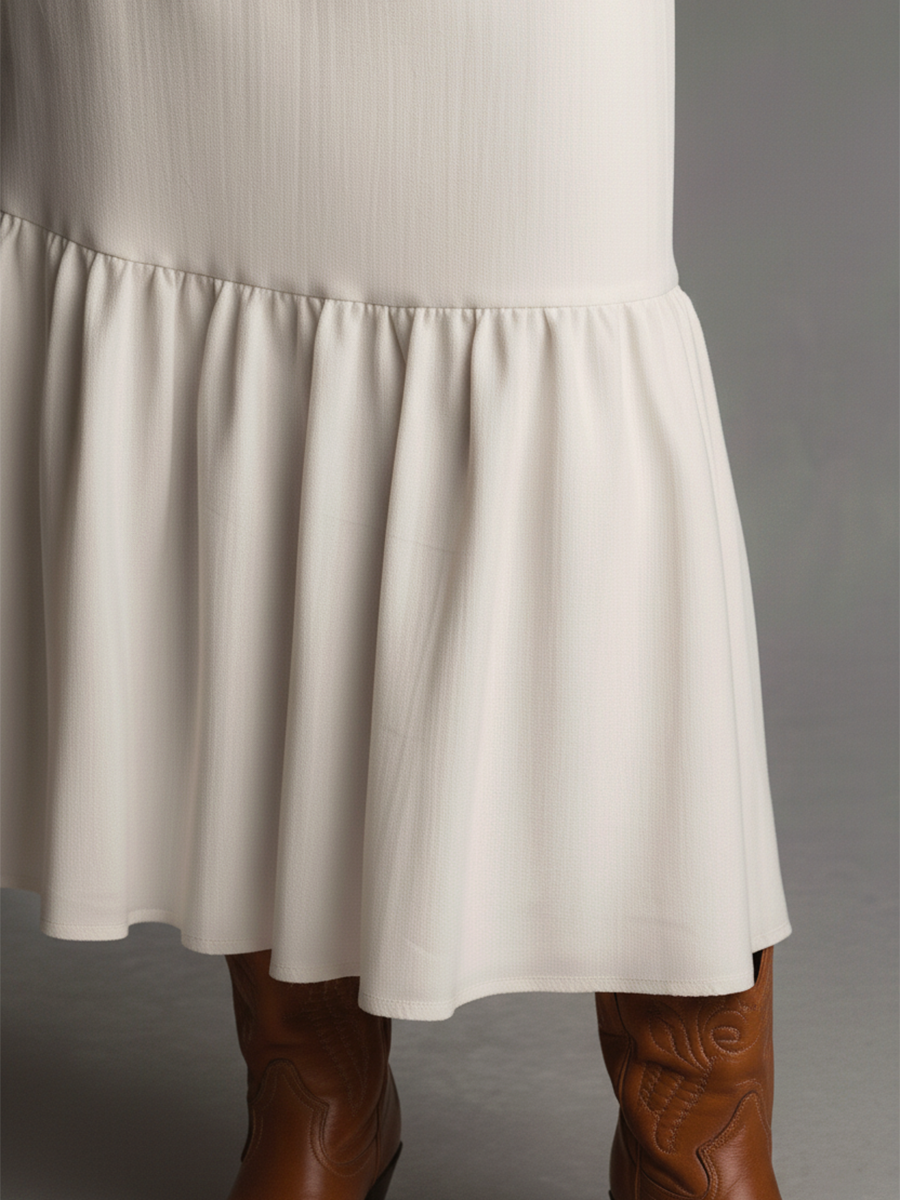 Elegant Solid Color Ruffled Midi Skirt