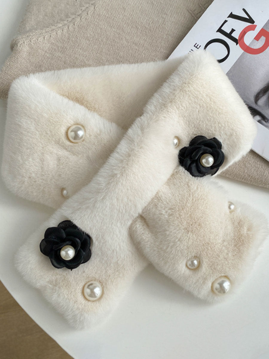 Solid Color Pearl Warm Faux Rabbit Fur Cross Scarf