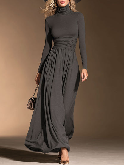 Stylish And Casual Grey High-neck Cotton Maxi Dress