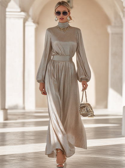 Elegant And Stylish Silver High-neck Maxi Dress