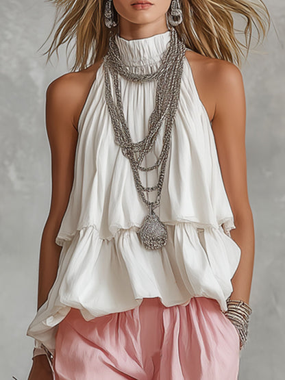 Cotton Turtleneck Sleeveless Top And Pants Set