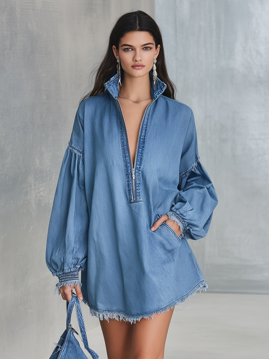 Vintage Charming Classic Elegant Casual Denim Mini Dress