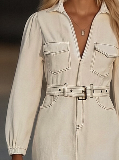 Retro High-end Fashion Tassel Splicing Denim Mini Dress