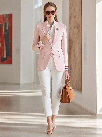Retro-elegant Striped Sleeve Pink Blazer
