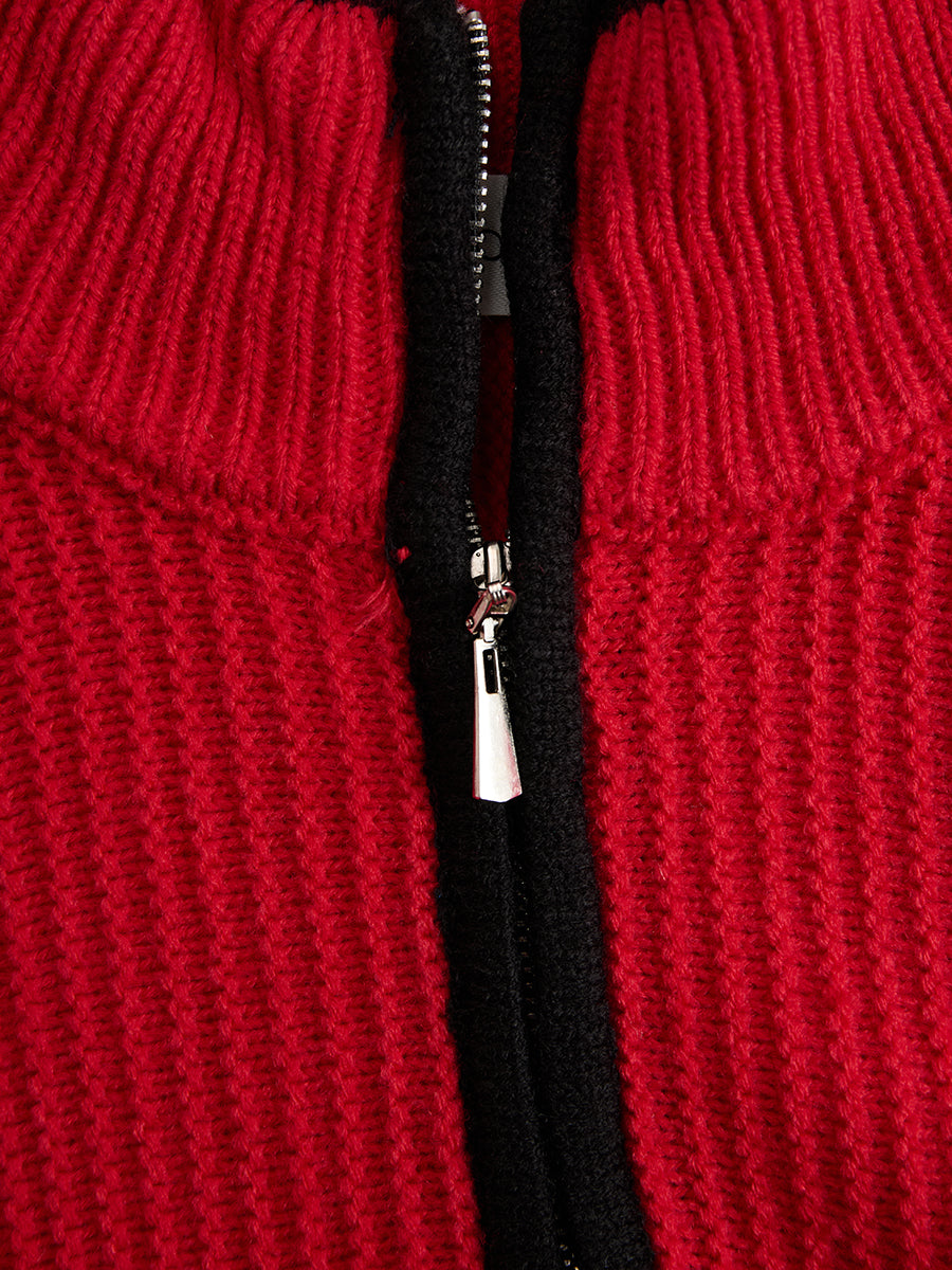 Retro Sports Style Contrast Color Knit Top And Pants Set