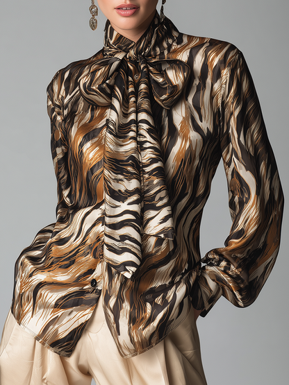 Stylish And Elegant Zebra-print Satin Shirt