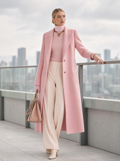 Elegant Classic Lapel Single-breasted Long Tweed Coat
