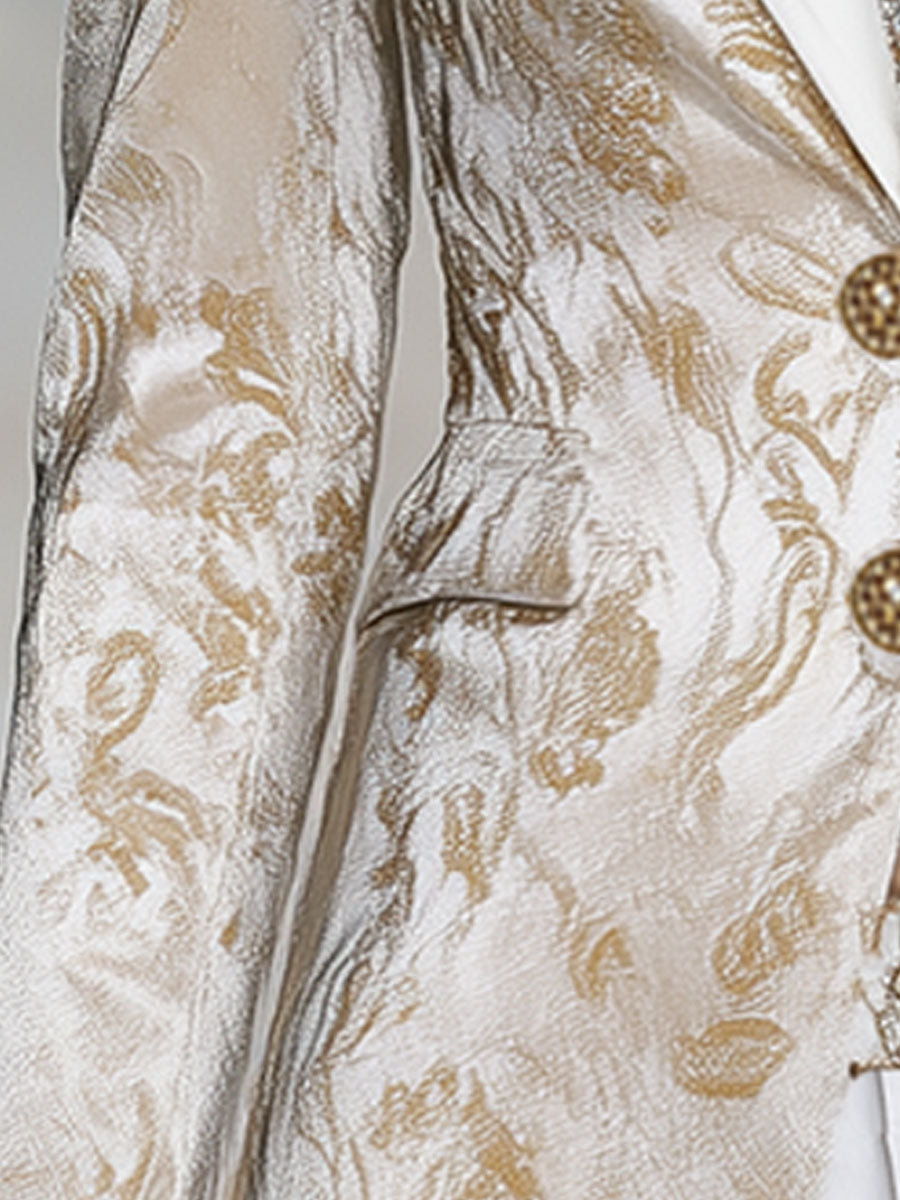 Stylish And Elegant Gold-printed White Velvet Blazer