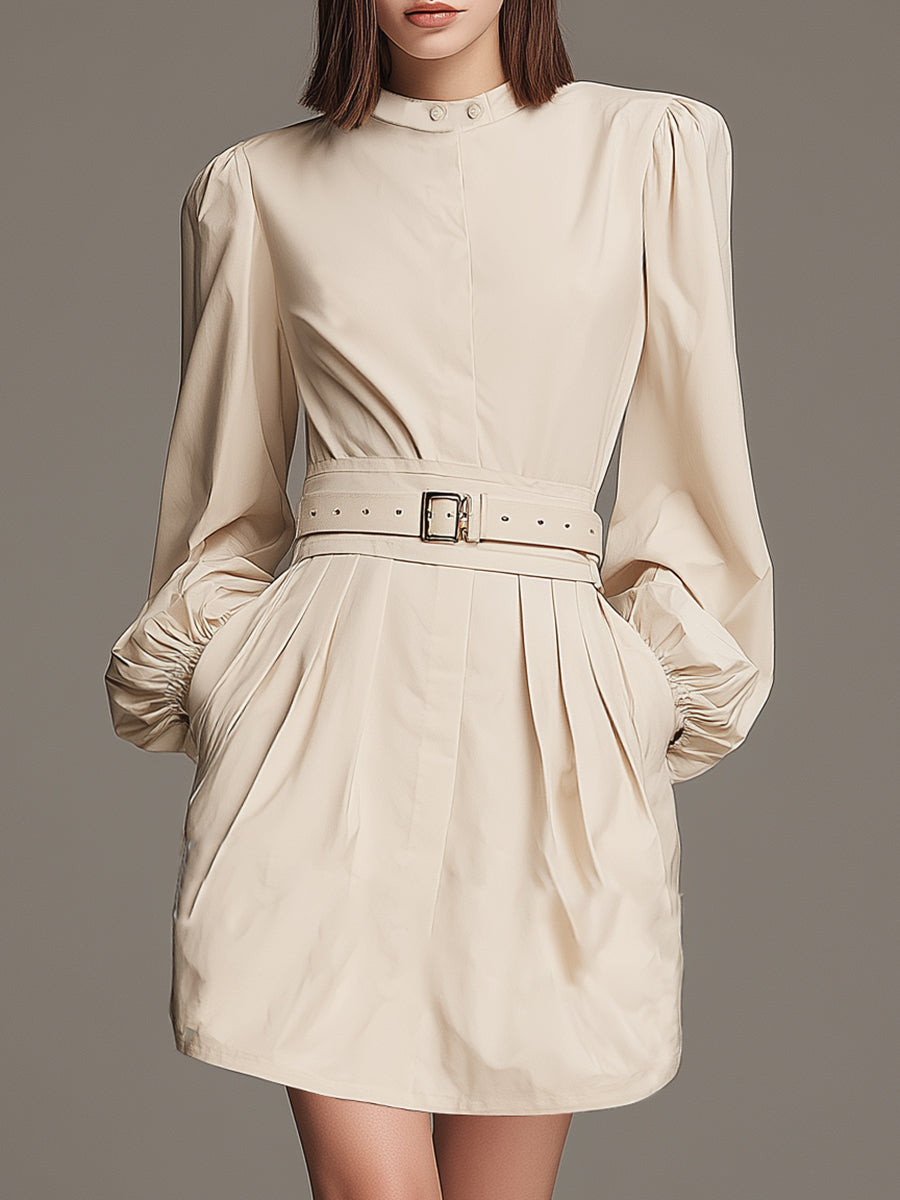 Stylish And Casual Beige Cotton Blend Mini Dress