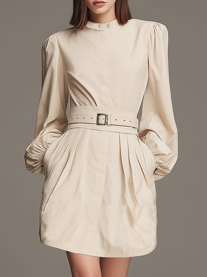 Stylish And Casual Beige Cotton Blend Mini Dress