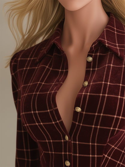 Retro Plaid Printed Velvet Shirt