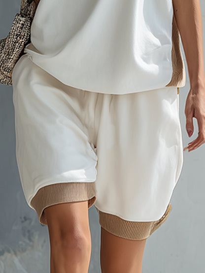 Casual Sportswear  White Cotton Hooded Vest And Shorts Set