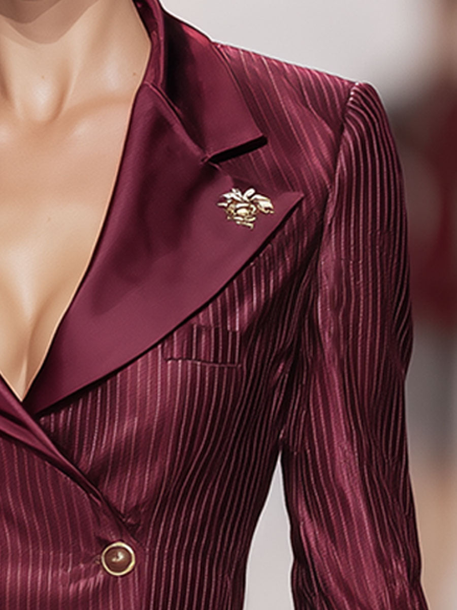 Vintage Burgundy Satin Double-breasted Blazer