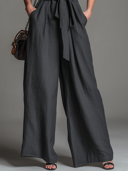 Elegant And Stylish V-neck Sleeveless Belted Wide-leg Jumpsuit