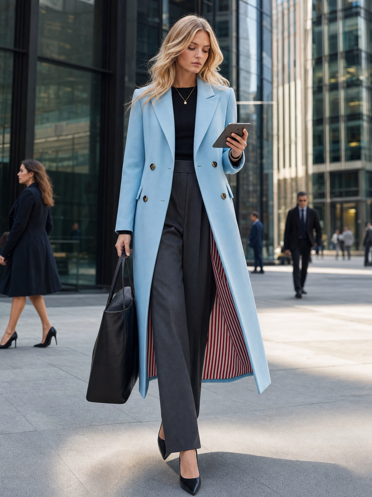 Elegant Classic Lapel Double-breasted Style With Striped Lining Mid-to-long Tweed Coat