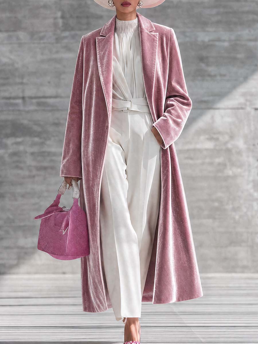 Urban Elegance Pink Shimmering Velvet Long Coat