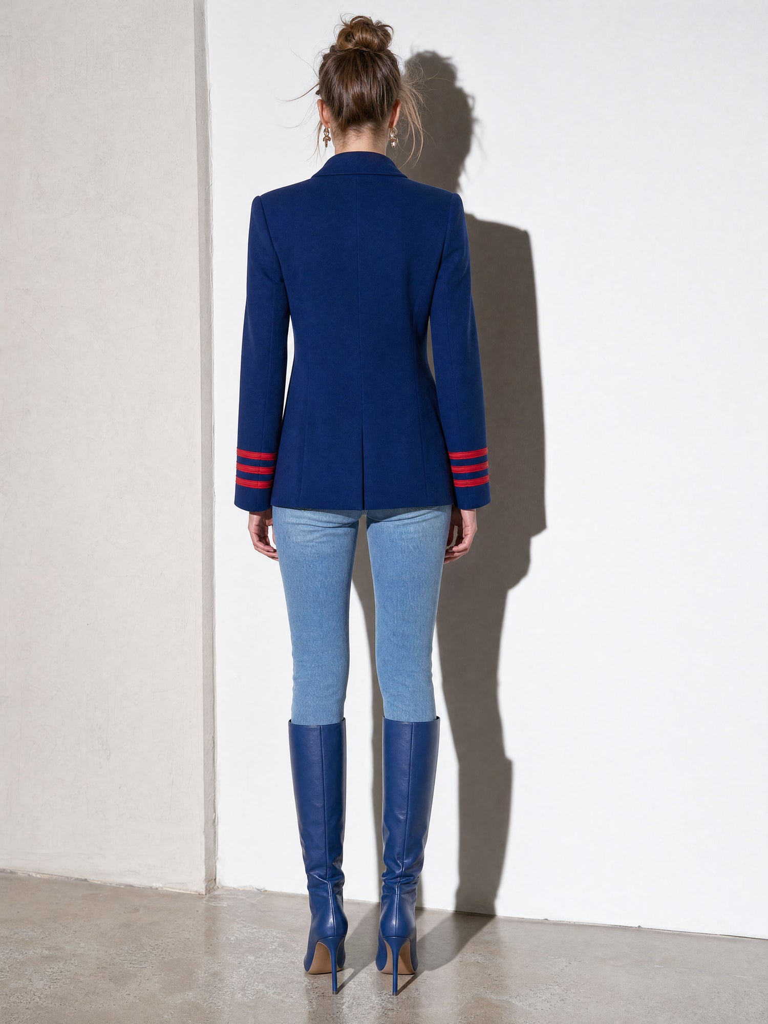 Military Officer Retro Red Striped Gold Button Royal Blue Blazer